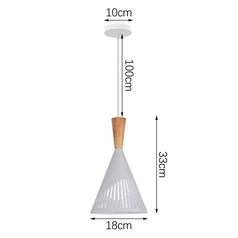 Nordic White Iron Pendant Light With Wood Accent