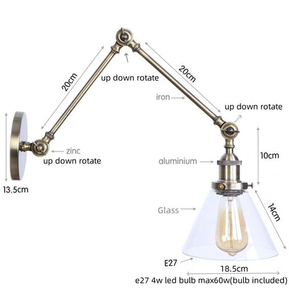 Decorbites™ Industrielle Schwenkbare Loft-Lampe mit Vintage-Design und klarem Glas-Spiegel-Licht