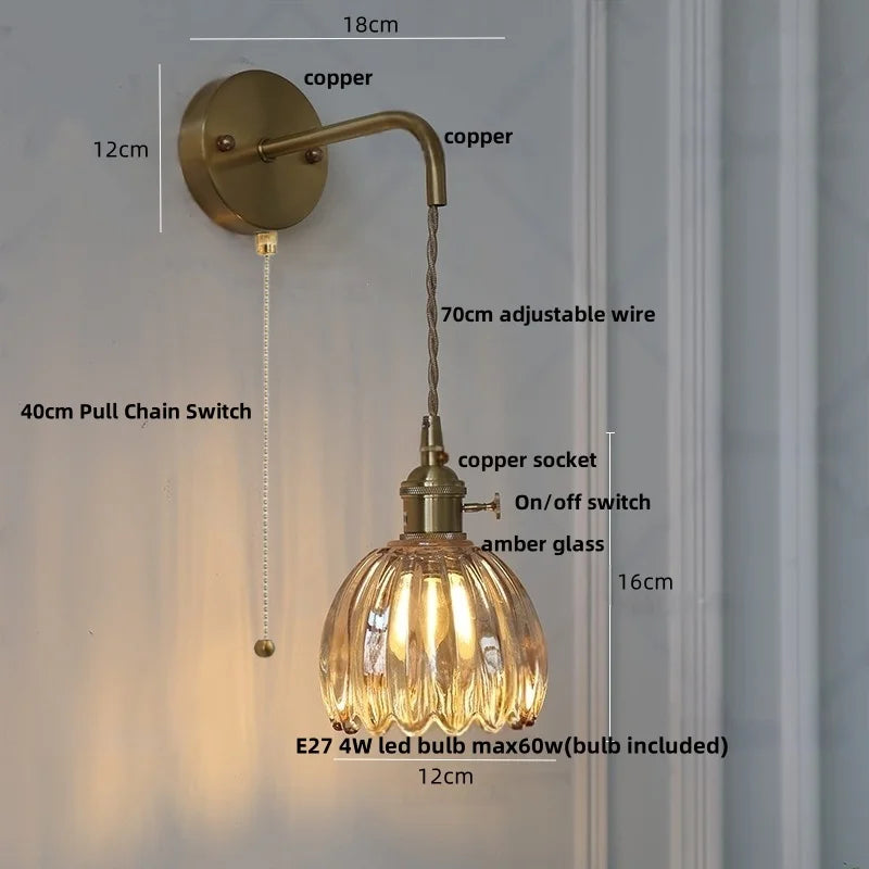 Decorbites™ LED-Wandleuchte Modern Nordisch mit Zugschalter Glas Schlafzimmerlampe