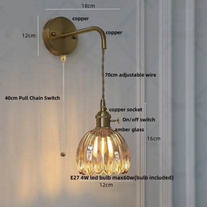 Decorbites™ LED-Wandleuchte Modern Nordisch mit Zugschalter Glas Schlafzimmerlampe