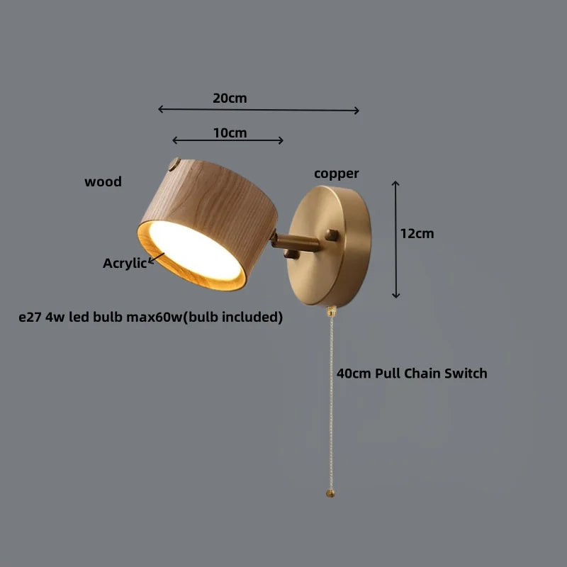 DecorBites™ LED Wall Sconce Light Fixture Walnut Base Modern Art Wandlamp
