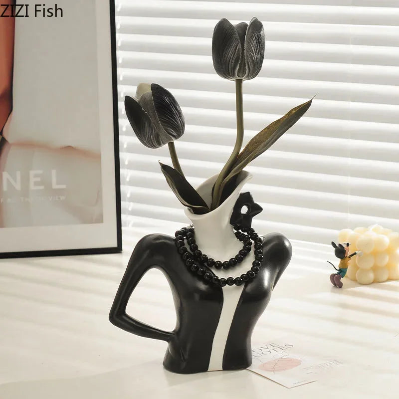 Decorbites™ Elegante Damen-Keramik-Vasenfigur Blumentopf Schreibtischdekoration Raumdekoration