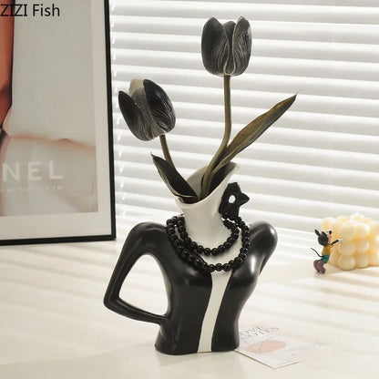 Decorbites™ Elegante Damen-Keramik-Vasenfigur Blumentopf Schreibtischdekoration Raumdekoration