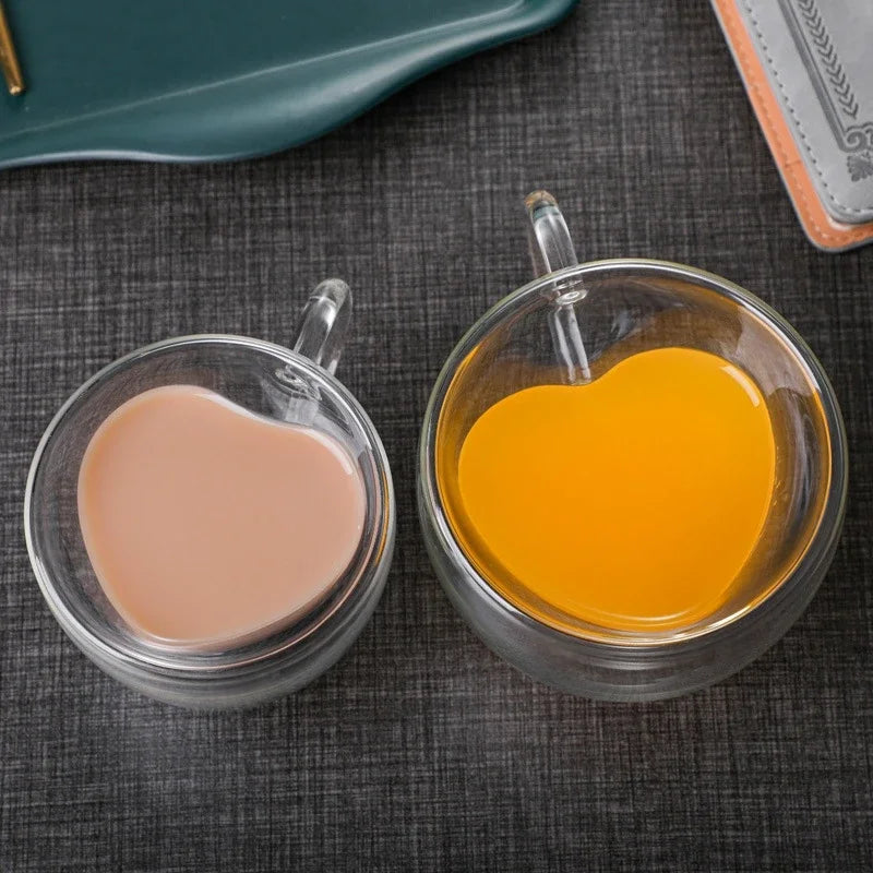 Decorbites™ Herzförmige Glas-Kaffeetasse - Doppeltbödige Glasbecher für Getränke