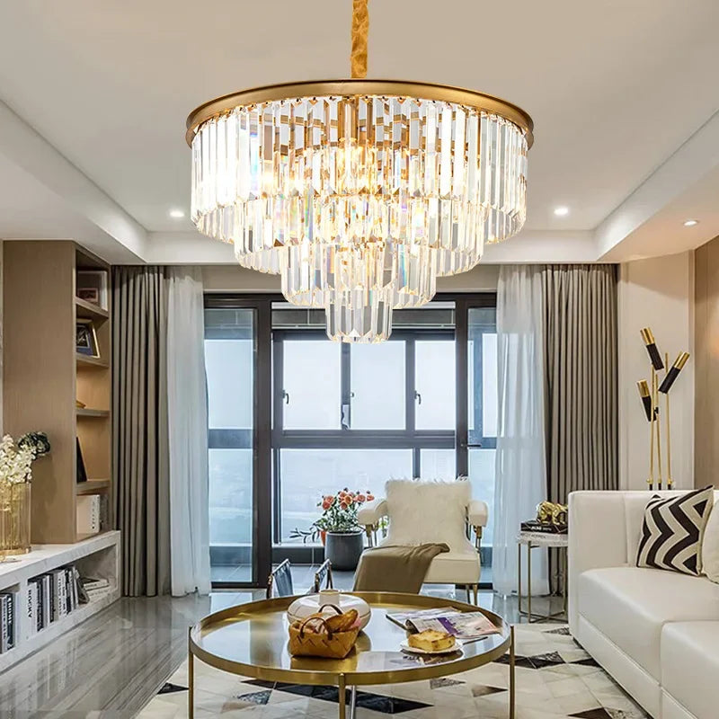 Decorbites™ Kristall Gold Schwarz LED Kronleuchter - Mehrstöckige moderne runde Pendelleuchte