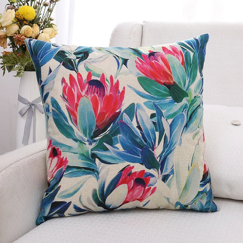 Decorbites™ Grüne Pflanzenblätter Blume Leinen Kissenbezug - Moderner Sofawurfkissenbezug