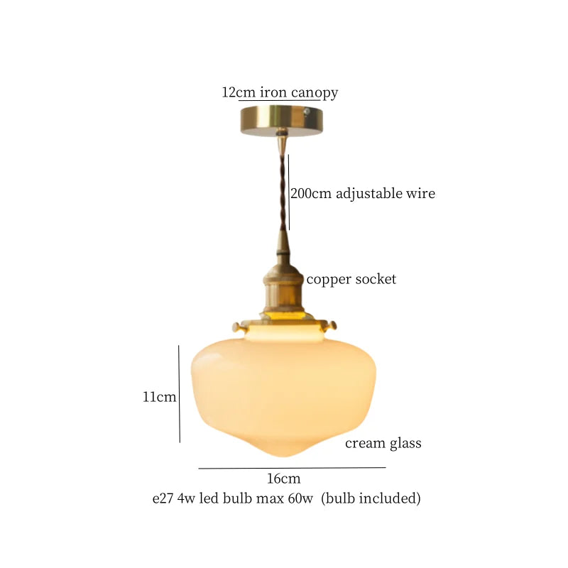 DecorBites™ Cream Glass LED Pendant Brass Hanging Lamp for Kitchen Restaurant Living Room