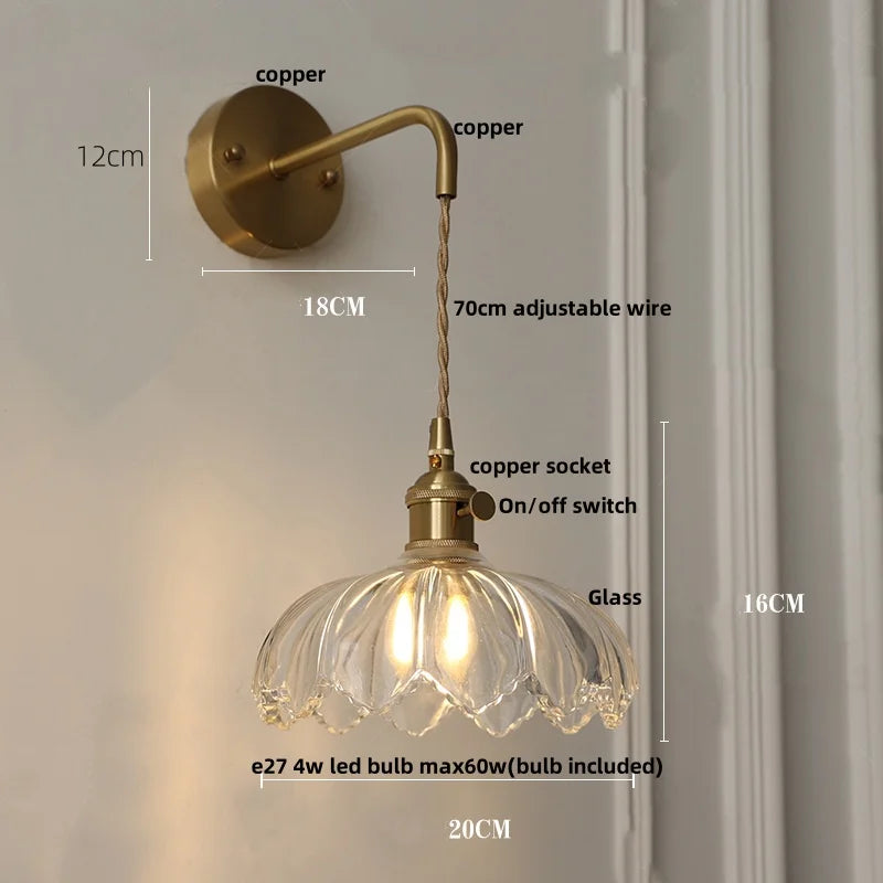 Decorbites™ LED-Wandleuchte Modern Nordisch mit Zugschalter Glas Schlafzimmerlampe