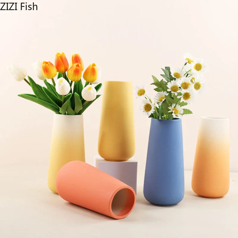 Decorbites™ Gradient Keramik Vase Zylinder Schreibtischdekoration Blumenvasen Modernes Raumdekoration