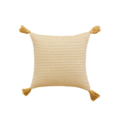 Decorbites™ Geometrisches Tufting-Kissenbezug mit Häkelquasten – Nordisches Gelbes Gestreiftes Kissenbezug