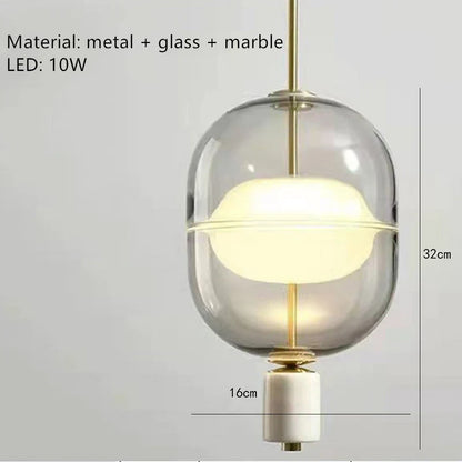 Decorbites™ Klar Grauer Bernstein Glas Anhängerleuchte mit Marmor Gold Metallfinish