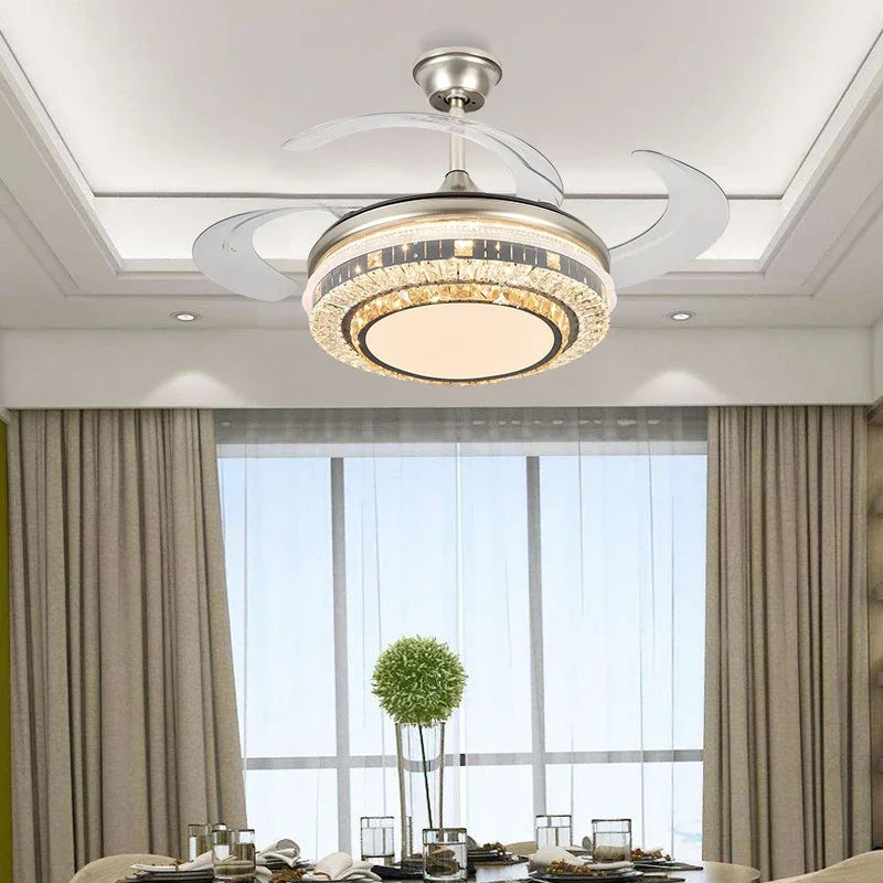 Gold Crystal Ceiling Fan 48-Inch Retractable Blades