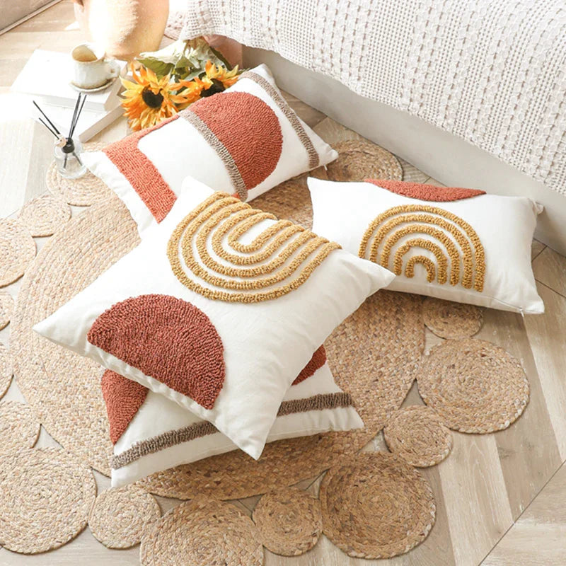 Decorbites™ Gematrisches Tufted Kissenbezug in verbranntem Orange Halbkreis für das Wohnzimmer