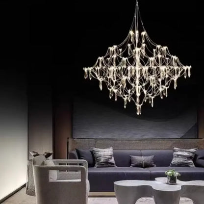 Italian Minimalist Crystal Pendant Light in Silver or Gold
