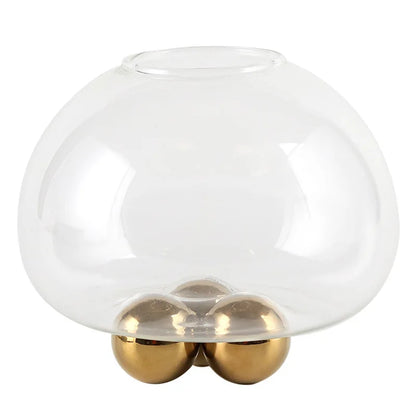 DecorBites™ Geometric Golden Ball Glass Vase for Floral Arrangements and Home Decor