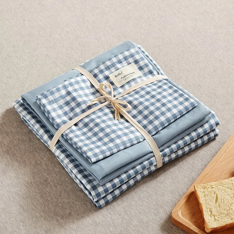 Decorbites™ Japanisches Gitter-Muster Gedrucktes Baumwoll-Bettwäsche-Set in Queen/King für Gemütlichen Schlaf