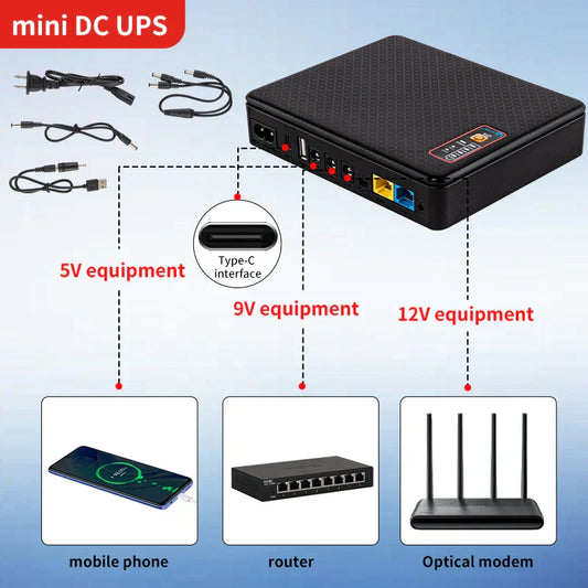 Decorbites™ DC-USV-Notstrombatterie 16000 mAh 5 V 9 V 12 V für Router Modem Switch