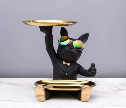 Decorbites™ Französische Bulldogge Tablett-Statue: Stilvolle Bulldogge-Aufbewahrungsdekoration für modernes Zuhause & Büro.