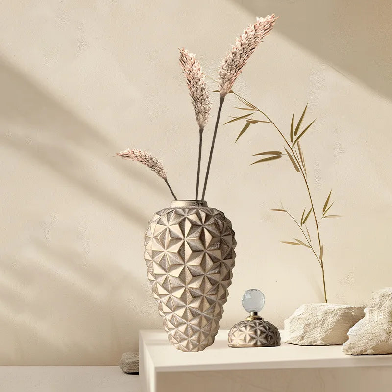DecorBites™ Geometric Diamond Ceramic Vase: Stylish Flower Arrangement Décor Jar