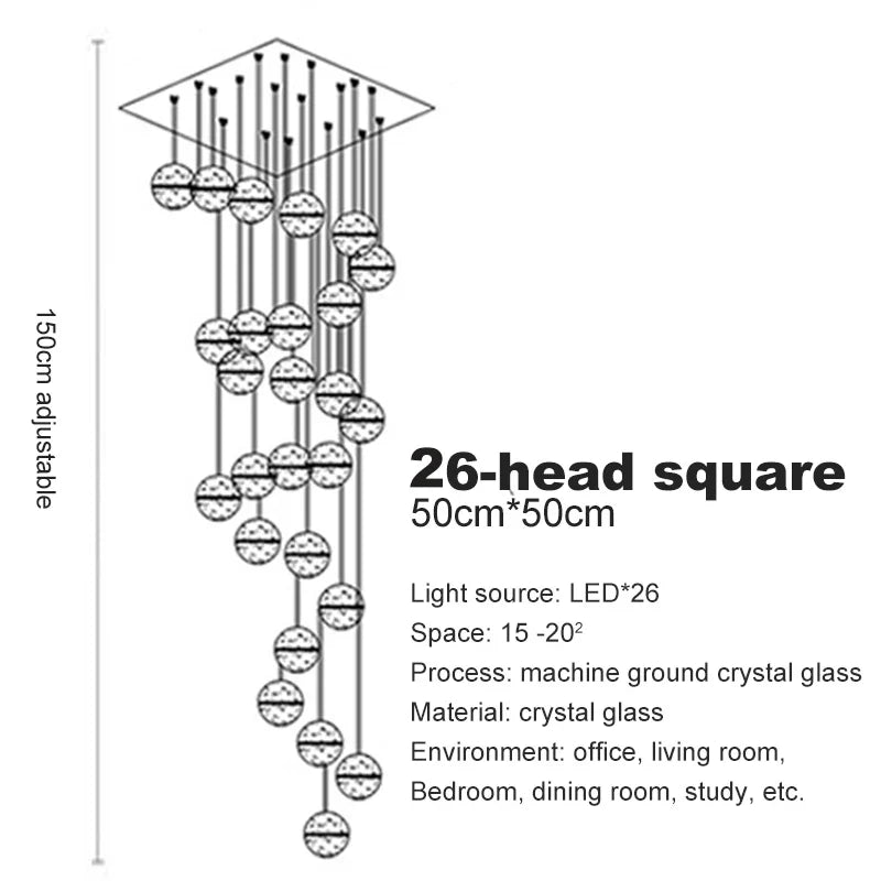 DecorBites™ Crystal Ball Chandelier Pendant Light for Staircase Hallway Bar Décor