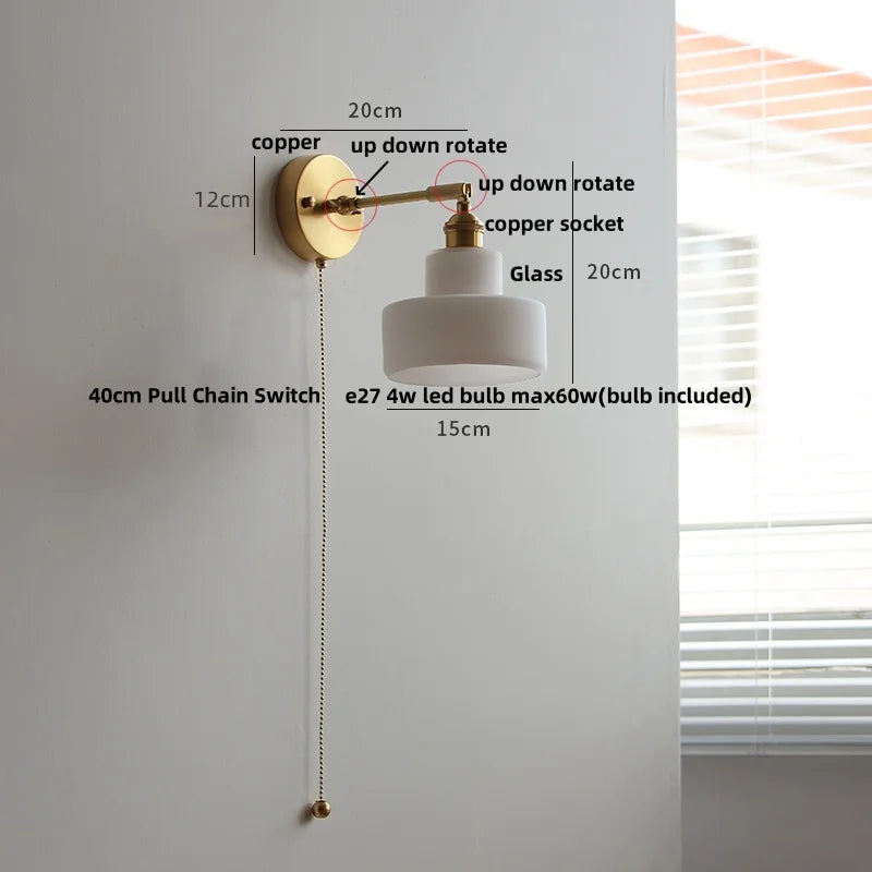 Decorbites™ Grünes Loft LED Wandlicht: Vintage Nachttischlampe, Oben Unten Drehbares Glas, Zugkettenschalter