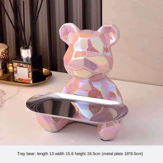 DecorBites™ Geometric Bear Piggy Bank Key Tray Cosmetic Bookshelf Statue & Storage Box