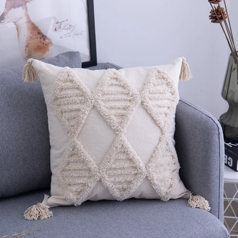 DecorBites™ Geometric Embroidery Cushion Cover with Tassel, Home Decor Pillowcase, Various Sizes