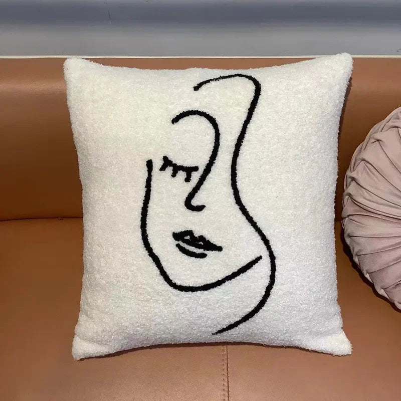 Beige Abstract Wool Pillow