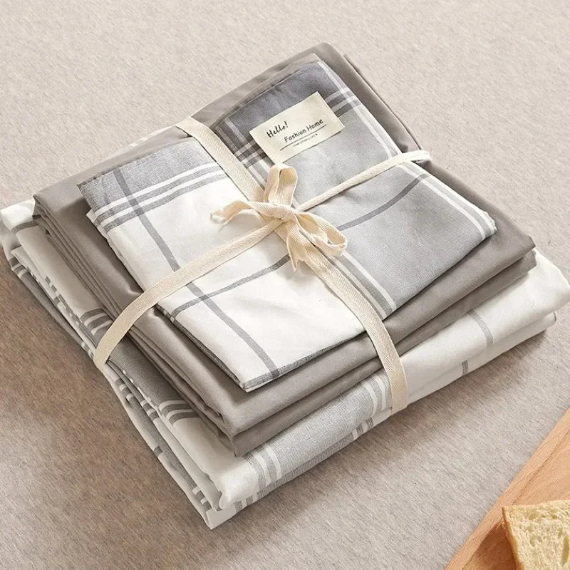 Cotton Grid Print Bed Set