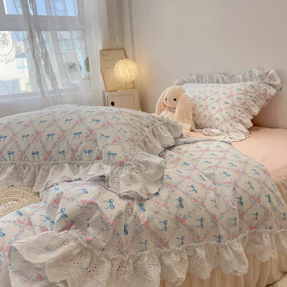 Decorbites™ Koreanische Prinzessin-Stil Blumen-Spitzen-Volants-Bettwäsche-Set mit Kissenbezug