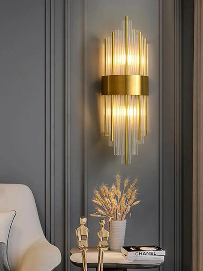 Decorbites™ Art-Deco-Edelstahl-Kristall-LED-Wandleuchte Schwarz Gold Schlafzimmer Flur