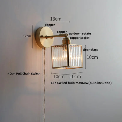 Decorbites™ Japanischer Stil LED-Wandleuchte mit klarem Glas und Zugschalter Nachttischlampe