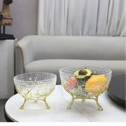 Decorbites™ Goldener Ast Glas Obstteller: Stilvolles Aufbewahrungsgefäß für Zuhause & Dekorationsaccessoire