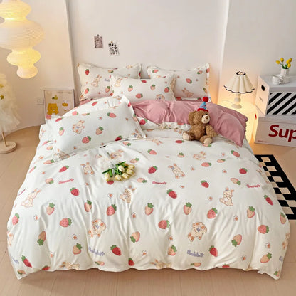 Decorbites™ Herzdruck Einheitsfarben Bettwäsche-Set: Bettbezug, Laken, Kissenbezüge für Einzel- und Doppelbett