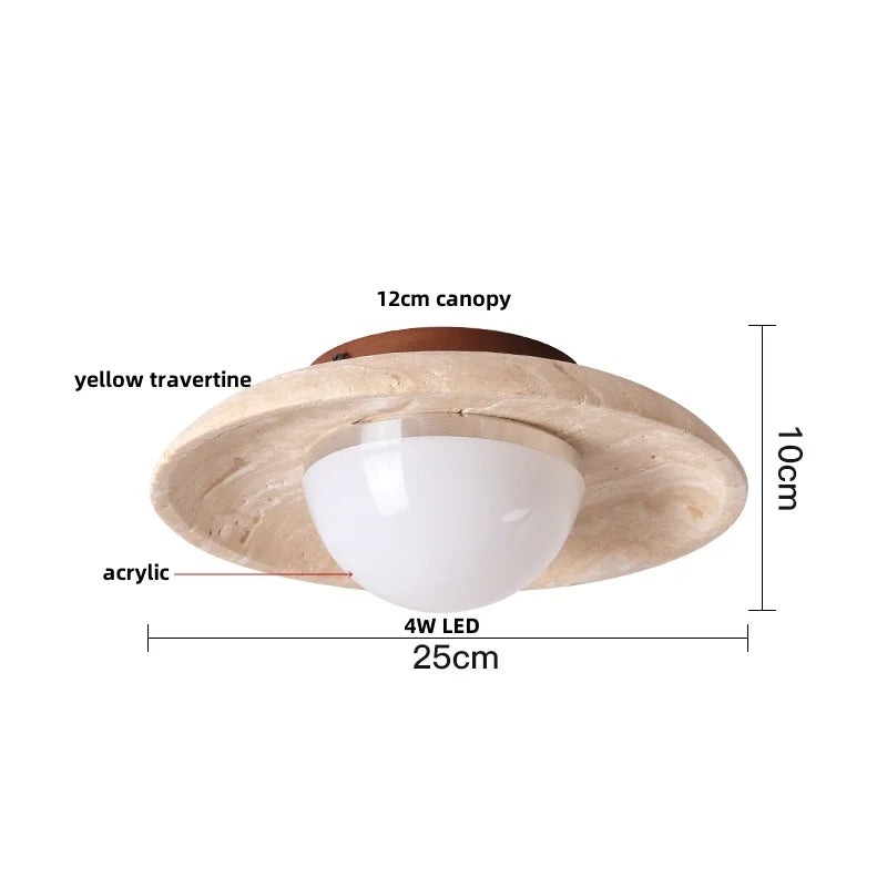 Decorbites™ Acryl-LED-Deckenleuchte Gelb Travertin-Holz-Baldachin Wabi-Sabi-Stil