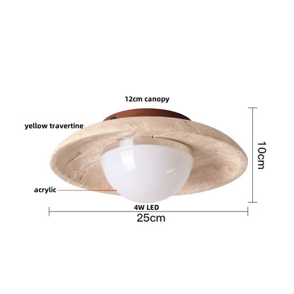 Decorbites™ Acryl-LED-Deckenleuchte Gelb Travertin-Holz-Baldachin Wabi-Sabi-Stil