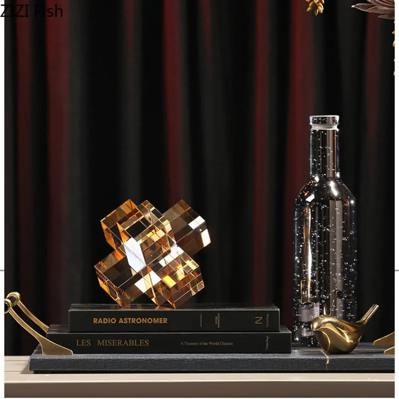 Decorbites™ Kreuz-Kristall-Geometrische-Glas-Skulptur-Schreibtisch-Dekoration Frosted Quadratische Statue