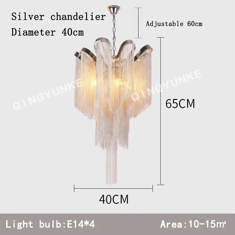 Decorbites™ Fransen-Kronleuchter: Silber- und Gold-Aluminium-Ketten-Hängeleuchte für luxuriöse Einrichtung von Zuhause und Hotel