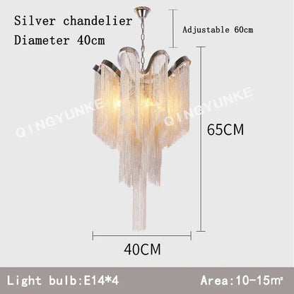 Decorbites™ Fransen-Kronleuchter: Silber- und Gold-Aluminium-Ketten-Hängeleuchte für luxuriöse Einrichtung von Zuhause und Hotel
