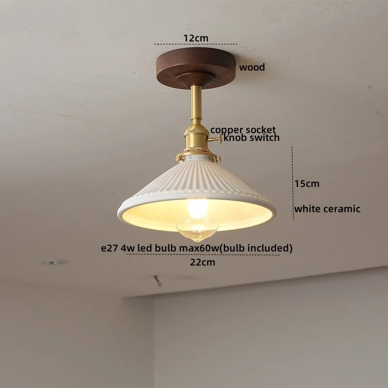 Nordic Glass Wood Ceiling Light For Foyer