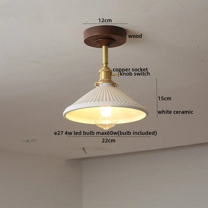 DecorBites™ Green Glass LED Ceiling Lights: Modern Copper Wood Indoor Lamp