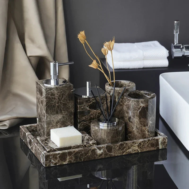 Decorbites™ Emperador Dunkel-Marmor Badezimmerset mit Luxus-Zubehör