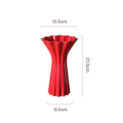 Decorbites™ Geometrisches Faltenmuster Keramikvase Rotes Blumenarrangement Terrarium Wohnraumausstattung