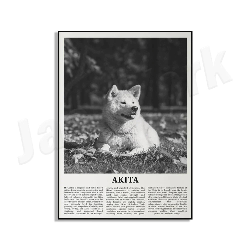 Decorbites™ Poster mit Schwarz- und Weiß-Hunderassen: Windhund, Cocker Spaniel, Akita, Malamute, Vieh-Hund