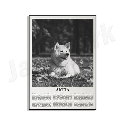 Decorbites™ Poster mit Schwarz- und Weiß-Hunderassen: Windhund, Cocker Spaniel, Akita, Malamute, Vieh-Hund