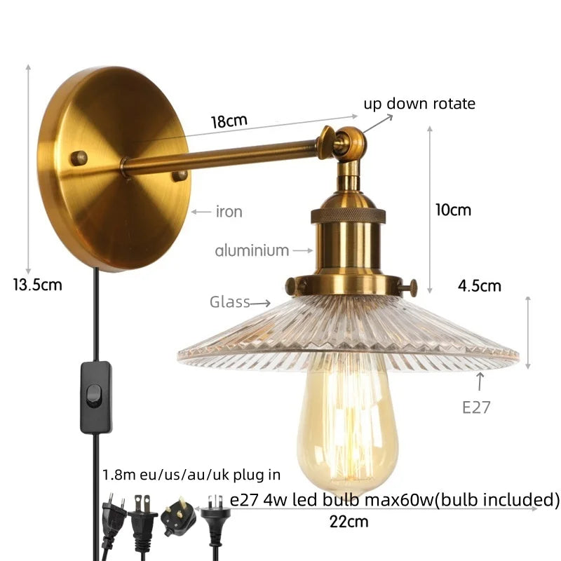 Decorbites™ Industrielles Loft-LED-Wandleuchte für Schlafzimmer, Badezimmer, Treppen - Steckdosensichtbare Eisenlampe