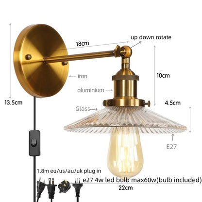 DecorBites™ Industrial Loft LED Wall Lights for Bedroom, Plug In Stairs Lamp