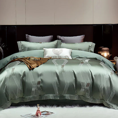 DecorBites™ Gold Leaves Jacquard Cotton Bedding Set with Smooth Egyptian Cotton Duvet Cover