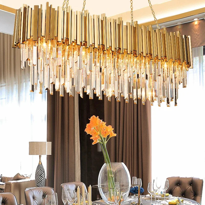 Gold Crystal LED Pendant 18-Light 2-Tier Design