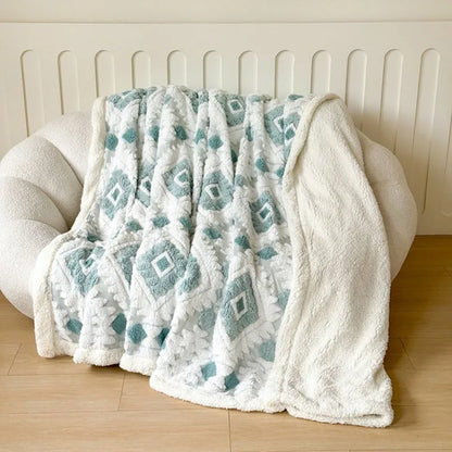 Decorbites™ Geometrisches Jacquard-Taft-Samt-Plaid Lammwolle Warmes Nickerchen Betttücher